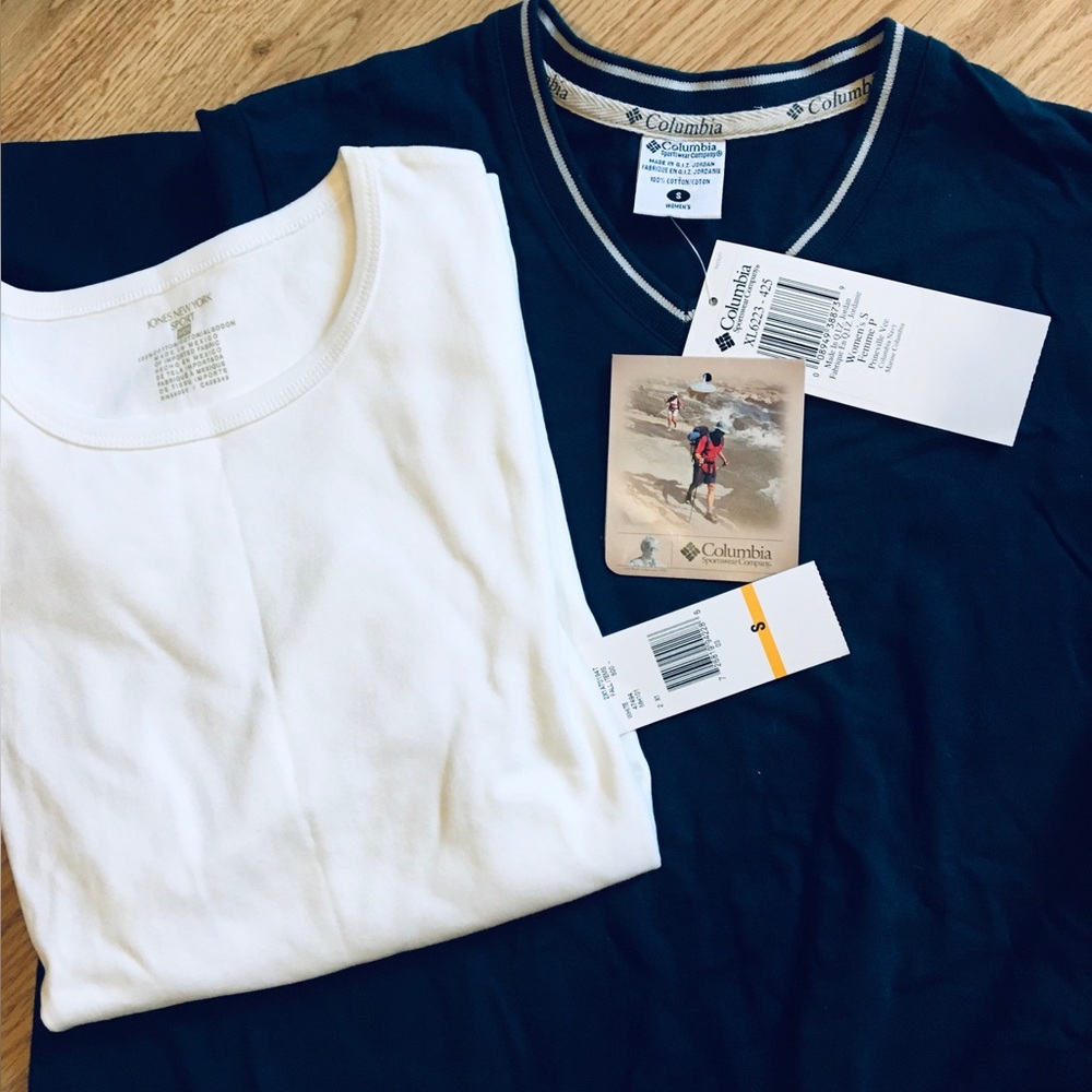 NWT Columbia Sportswear navy tee and white Jones New York long sleeve tee
